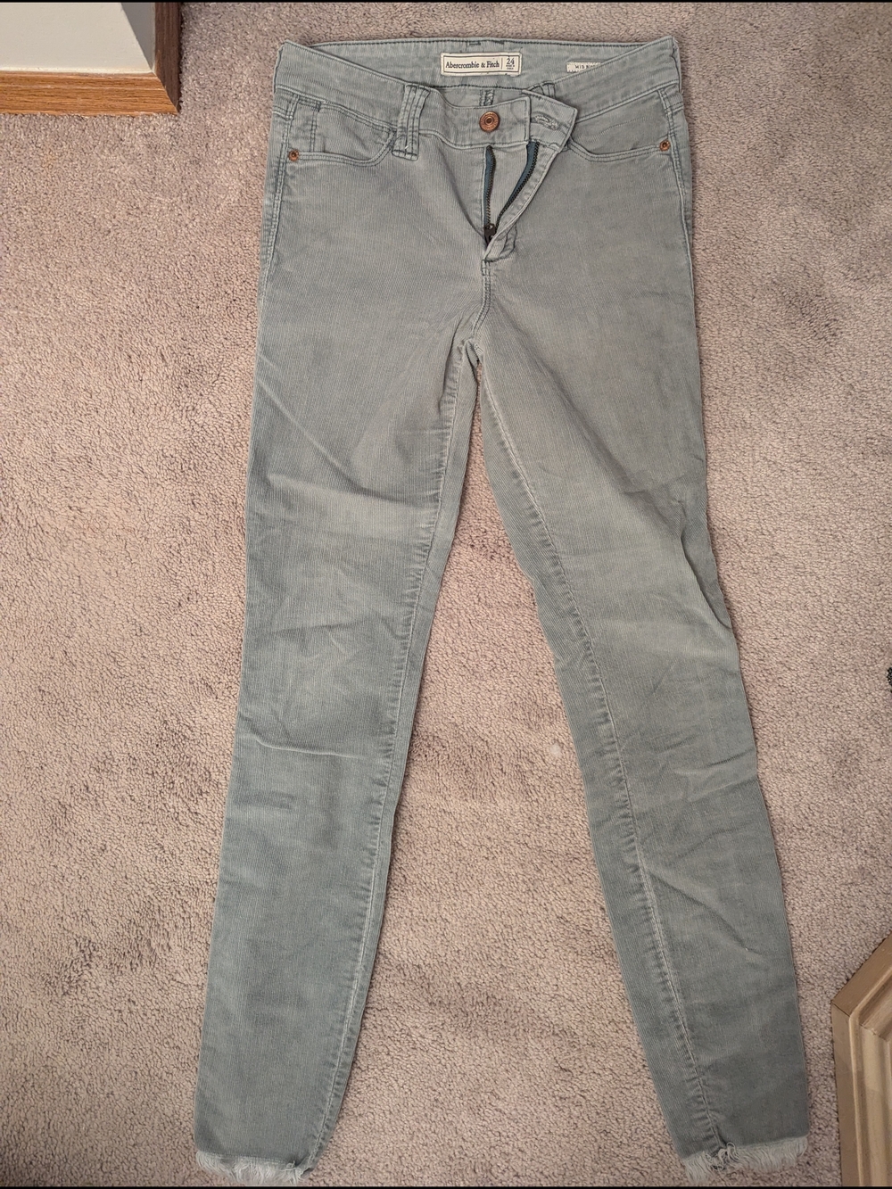 Abercrombie & Fitch Women's Light Green Skinny Corduroy Pants